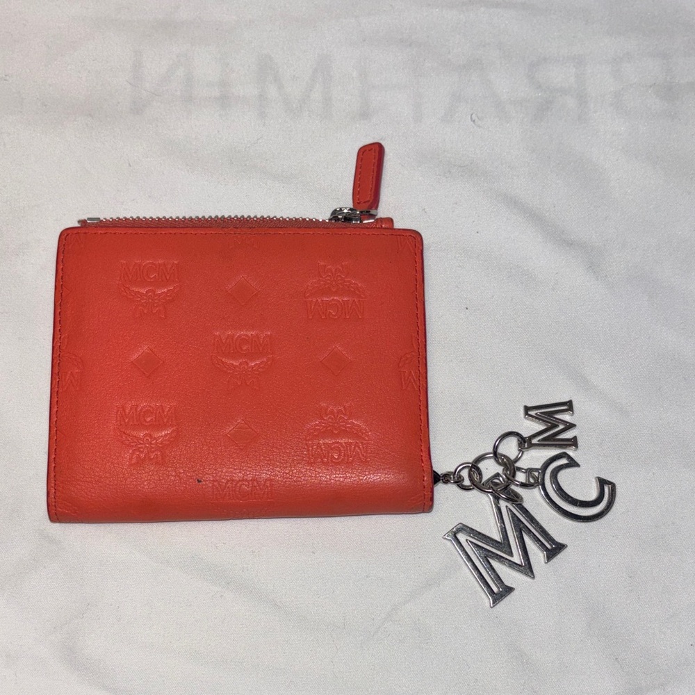 MCM Orange Leather Wallet with Silver Charm